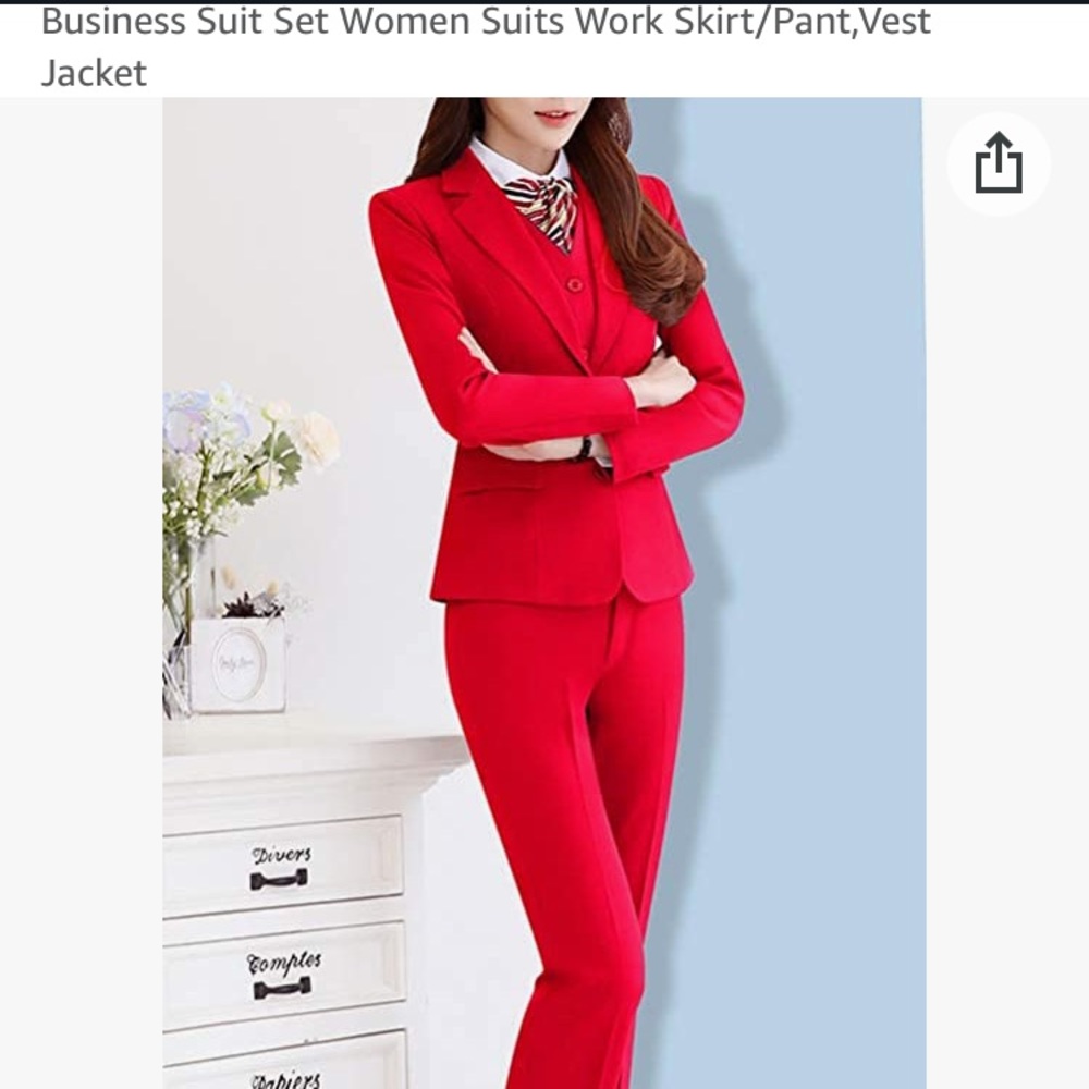 Womens red pant suit with vest size XS